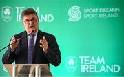 3 July 2024; Sport Ireland chairperson John Foley speaking during an Olympic Federation of Ireland and Sport Ireland media conference ahead of the Paris 2024 Olympic Games, at the Sport Ireland Institute on the Sport Ireland Campus in Dublin. Photo by Seb Daly/Sportsfile