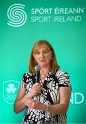 3 July 2024; Sport Ireland chief executive Dr Úna May speaking during an Olympic Federation of Ireland and Sport Ireland media conference ahead of the Paris 2024 Olympic Games, at the Sport Ireland Institute on the Sport Ireland Campus in Dublin. Photo by Seb Daly/Sportsfile