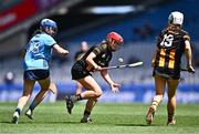 6 July 2024; Grace Walsh of Kilkenny gathers possession ahead of Aishling O'Neill of Dublin during the Glen Dimplex Senior All-Ireland Championship quarter-final match between Kilkenny and Dublin at Croke Park in Dublin. Photo by Piaras Ó Mídheach/Sportsfile