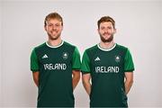 6 July 2024; Tim Cross, left, and Michael Robson during the Team Ireland Paris 2024 team announcement for Hockey at the Crowne Plaza Hotel in Blanchardstown, Dublin. Photo by David Fitzgerald/Sportsfile