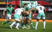 6 July 2024; Tadhg Beirne of Ireland is tackled by Ox Nche, Frans Malherbe and Damian de Allende of South Africa during the first test between South Africa and Ireland at Loftus Versfeld Stadium in Pretoria, South Africa. Photo by Brendan Moran/Sportsfile
