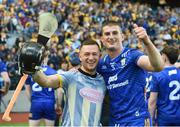 6 July 2024; Clare players, from left, David Reidy and Conor Cleary celebrate after the GAA Hurling All-Ireland Senior Championship semi-final match between Kilkenny and Clare at Croke Park in Dublin. Photo by John Sheridan/Sportsfile