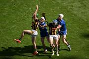 6 July 2024; Eoin Murphy, left, and TJ Reid of Kilkenny in action against Adam Hogan, left, and Conor Cleary of Clare during the GAA Hurling All-Ireland Senior Championship semi-final match between Kilkenny and Clare at Croke Park in Dublin. Photo by Daire Brennan/Sportsfile