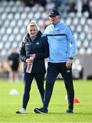 6 July 2024; Dublin manager Mick Bohan and Carla Rowe before the TG4 All-Ireland Ladies Football Senior Championship quarter-final match between Dublin and Galway at Parnell Park in Dublin. Photo by Seb Daly/Sportsfile