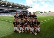 6 July 2024; The Kilkenny team, back row, left to right, Conor Spollen, Stonepark NS, Stonepark, Longford, Bobby Murphy, Scoil Naomh Bríd, Cill Mhantáin, Rían Keating, Two Mile House NS, Naas, Kildare, Harry Brennan, St Aidan's NS, Kilmanagh, Kilkenny, Cionnaodh Murphy, Scoil San Treasa, Áth Cliath, front row, left to right, Donnacha Nolan, Scoil Mhuire, Newtownforbes, Longford, Conal Bairéid, GS na gCloch Liath, Cill Mhantáin, Mark Phelan, Scoil Mhuire, Gowran, Kilkenny, Conor Ó Ceallaigh, Sacred Heart NS, Clondalkin, Dublin, Anraí Ó Cinnéide, Gaelscoil Nás na Ríogh, Cill Dara, ahead of the GAA INTO Cumann na mBunscol Respect Exhibition Go Games at the GAA Hurling All-Ireland Senior Championship semi-final match between Kilkenny and Clare at Croke Park in Dublin. Photo by Daire Brennan/Sportsfile