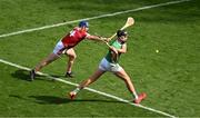 7 July 2024; Gearóid Hegarty of Limerick in action against Sean O'Donoghue of Cork during the GAA Hurling All-Ireland Senior Championship semi-final match between Limerick and Cork at Croke Park in Dublin. Photo by Daire Brennan/Sportsfile