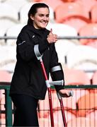 7 July 2024; Injured Armagh footballer Aimee Mackin before the TG4 All-Ireland Ladies Football Senior Championship quarter-final match between Armagh and Mayo at the BOX-IT Athletic Grounds in Armagh. Photo by Piaras Ó Mídheach/Sportsfile