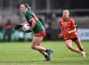 7 July 2024; Lucy Wallace of Mayo gets away from Grace Ferguson of Armagh during the TG4 All-Ireland Ladies Football Senior Championship quarter-final match between Armagh and Mayo at the BOX-IT Athletic Grounds in Armagh. Photo by Piaras Ó Mídheach/Sportsfile