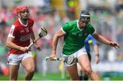 7 July 2024; Gearóid Hegarty of Limerick in action against Brian Hayes of Cork during the GAA Hurling All-Ireland Senior Championship semi-final match between Limerick and Cork at Croke Park in Dublin. Photo by John Sheridan/Sportsfile