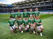 7 July 2024; The Limerick boys team, back row from left, Ruairí Burns, St Malachy's PS, Kilcoo, Down, Ewan McClure, St Patrick's Ballygalget, Portaferry, Down, Ryan Twomey, Ballybrown NS, Ballybrown, Limerick, Noah O'Kelly, Door CBS, Doon, Limerick, and Cian Delaney, Scoil Naomh Eoin Rath NS, Birr, Offaly, with, front row from left, Joseph McMullan, St Joseph's PS, Dunloy, Antrim,Fionntan Killyleagh, Our Lady Queen of Peace PS, Antrim, Andrew Tourish, Scoil Taobhóige, Clochan, Donegal, Morgan McCann, St Malachy's PS, Newry, Armagh, and Matthew Phillips, Scoil Aodh Rua and Nuala, Donegal, before the GAA INTO Cumann na mBunscol Respect Exhibition Go Games held before the GAA Hurling All-Ireland Senior Championship Semi-Final between Limerick and Cork at Croke Park in Dublin. Photo by Seb Daly/Sportsfile