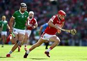 7 July 2024; Alan Connolly of Cork races clear of Gearóid Hegarty of Limerick during the GAA Hurling All-Ireland Senior Championship semi-final match between Limerick and Cork at Croke Park in Dublin. Photo by Ray McManus/Sportsfile