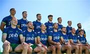 8 July 2024; The Ireland Men's Rugby Sevens Squad, back row, from left, Jordan Conroy, Jack Kelly, Bryan Mollen, Chay Mullins, Zac Ward, Terry Kennedy and Mark Roche, with, front row, from left, Gavin Mullin, Andrew Smith, Hugo Lennox, Harry McNulty, Hugo Keenan, Niall Comerford and Sean Cribbin during the Team Ireland Paris 2024 team training for Rugby Sevens ahead of the Paris 2024 Olympic Games at the IRFU Outdoor Pitch on the Sport Ireland Campus in Dublin. Photo by Ramsey Cardy/Sportsfile