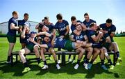 8 July 2024; The Ireland Men's Rugby Sevens Squad, back row, from left, Jordan Conroy, Jack Kelly, Bryan Mollen, Chay Mullins, Zac Ward, Terry Kennedy and Mark Roche, with, front row, from left, Gavin Mullin, Andrew Smith, Hugo Lennox, Harry McNulty, Hugo Keenan, Niall Comerford and Sean Cribbin during the Team Ireland Paris 2024 team training for Rugby Sevens ahead of the Paris 2024 Olympic Games at the IRFU Outdoor Pitch on the Sport Ireland Campus in Dublin. Photo by Ramsey Cardy/Sportsfile