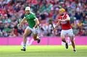 7 July 2024; Kyle Hayes of Limerick and Declan Dalton of Cork during the GAA Hurling All-Ireland Senior Championship semi-final match between Limerick and Cork at Croke Park in Dublin. Photo by Stephen McCarthy/Sportsfile