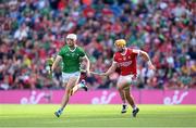 7 July 2024; Kyle Hayes of Limerick and Declan Dalton of Cork during the GAA Hurling All-Ireland Senior Championship semi-final match between Limerick and Cork at Croke Park in Dublin. Photo by Stephen McCarthy/Sportsfile