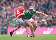 7 July 2024; Gearóid Hegarty of Limerick in action against Ciarán Joyce of Cork during the GAA Hurling All-Ireland Senior Championship semi-final match between Limerick and Cork at Croke Park in Dublin. Photo by Stephen McCarthy/Sportsfile