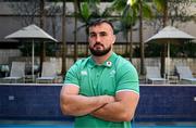 9 July 2024; Rónan Kelleher poses for a portrait during an Ireland Rugby Media Conference at the Garden Court Hotel in Durban, South Africa. Photo by Brendan Moran/Sportsfile