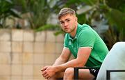 9 July 2024; Jack Crowley poses for a portrait during an Ireland Rugby Media Conference at the Garden Court Hotel in Durban, South Africa. Photo by Brendan Moran/Sportsfile
