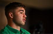 9 July 2024; Jack Crowley during an Ireland Rugby Media Conference at the Garden Court Hotel in Durban, South Africa. Photo by Brendan Moran/Sportsfile