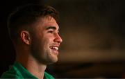 9 July 2024; Jack Crowley during an Ireland Rugby Media Conference at the Garden Court Hotel in Durban, South Africa. Photo by Brendan Moran/Sportsfile