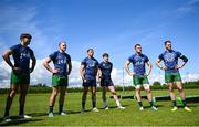 8 July 2024; The mens team huddle during the Team Ireland Paris 2024 team training for Rugby Sevens ahead of the Paris 2024 Olympic Games at the IRFU Outdoor Pitch on the Sport Ireland Campus in Dublin. Photo by Ramsey Cardy/Sportsfile