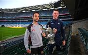 9 July 2024; Down manager Conor Laverty, left, and Laois manager Justin McNulty during a Tailteann Cup media day at Croke Park in Dublin. Photo by Harry Murphy/Sportsfile