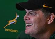 9 July 2024; Head coach Rassie Erasmus during a South Africa rugby media conference at the Beverly Hills hotel in Durban, South Africa. Photo by Brendan Moran/Sportsfile