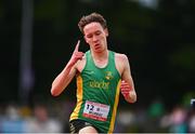 9 July 2024; Oisin Murray of An Riocht A.C., Kerry, celebrates after winning the Cork City Council 3000m men's open during the Cork City Sports at MTU Athletics Track in Cork. Photo by Tyler Miller/Sportsfile