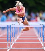 9 July 2024; Molly Scott of Ireland, centre, competing in the Cork Airport 200m women's Hurdles final during the Cork City Sports at MTU Athletics Track in Cork. Photo by Tyler Miller/Sportsfile