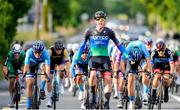 9 July 2024; Wiliam Gilbank of Lee Valley Youth CC team celebrates winning stage one of the 2024 Junior Tour of Ireland at the Maghera stage in Clare. Photo by Stephen McMahon/Sportsfile