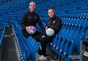 10 July 2024; Former inter-county footballers Enda McNulty of Armagh, left and Darran O’Sullivan of Kerry, pictured today for AIB ahead of GAA All-Ireland Senior Football Championship semi-final between Kerry and Armagh this Saturday, July 13th. AIB have also today announced the return of the Volunteer VIP competition which gives GAA volunteers the opportunity to win a money can’t buy behind the scenes tour of Croke Park, on the morning of the GAA All-Ireland Senior Football final as well as tickets to the match. Details on how to enter the Volunteer VIP competition will be announced on Monday, July 15th. For exclusive content and behind the scenes action from the GAA All-Ireland Senior Football Championships follow @AIB_GAA on X and Instagram and on Facebook at www.facebook.com/AIBGAA.   Photo by Sam Barnes/Sportsfile
