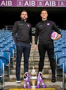 10 July 2024; Former inter-county footballers Kevin McKernan of Down, left, and John O’Loughlin of Laois, pictured today for AIB ahead of Tailteann Cup final between Down and Laois this Saturday, July 13th. AIB have also today announced the return of the Volunteer VIP competition which gives GAA volunteers the opportunity to win a money can’t buy behind the scenes tour of Croke Park, on the morning of the GAA All-Ireland Senior Football final as well as tickets to the match. Details on how to enter the Volunteer VIP competition will be announced on Monday, July 15th. For exclusive content and behind the scenes action from the GAA All-Ireland Senior Football Championships follow @AIB_GAA on X and Instagram and on Facebook at www.facebook.com/AIBGAA. Photo by Sam Barnes/Sportsfile