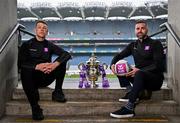 10 July 2024; Former inter-county footballers Kevin McKernan of Down, left, and John O’Loughlin of Laois, pictured today for AIB ahead of Tailteann Cup final between Down and Laois this Saturday, July 13th. AIB have also today announced the return of the Volunteer VIP competition which gives GAA volunteers the opportunity to win a money can’t buy behind the scenes tour of Croke Park, on the morning of the GAA All-Ireland Senior Football final as well as tickets to the match. Details on how to enter the Volunteer VIP competition will be announced on Monday, July 15th. For exclusive content and behind the scenes action from the GAA All-Ireland Senior Football Championships follow @AIB_GAA on X and Instagram and on Facebook at www.facebook.com/AIBGAA. Photo by Sam Barnes/Sportsfile