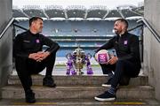 10 July 2024; Former inter-county footballers Kevin McKernan of Down, left, and John O’Loughlin of Laois, pictured today for AIB ahead of Tailteann Cup final between Down and Laois this Saturday, July 13th. AIB have also today announced the return of the Volunteer VIP competition which gives GAA volunteers the opportunity to win a money can’t buy behind the scenes tour of Croke Park, on the morning of the GAA All-Ireland Senior Football final as well as tickets to the match. Details on how to enter the Volunteer VIP competition will be announced on Monday, July 15th. For exclusive content and behind the scenes action from the GAA All-Ireland Senior Football Championships follow @AIB_GAA on X and Instagram and on Facebook at www.facebook.com/AIBGAA. Photo by Sam Barnes/Sportsfile