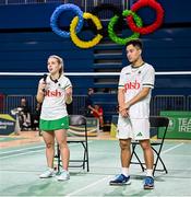 10 July 2024; Rachael Darragh and Nhat Nguyen during the Team Ireland Paris 2024 team training for Badminton at the National Indoor Arena on the Sport Ireland Campus in Dublin. Photo by David Fitzgerald/Sportsfile
