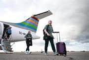 10 July 2024; Republic of Ireland's Amber Barrett on the team's arrival at Norwich Airport ahead of their 2025 UEFA Women's European Championship Qualifier match against England in Norwich. Photo by Stephen McCarthy/Sportsfile