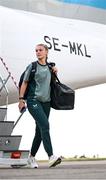 10 July 2024; Republic of Ireland's Caitlin Hayes on the team's arrival at Norwich Airport ahead of their 2025 UEFA Women's European Championship Qualifier match against England in Norwich. Photo by Stephen McCarthy/Sportsfile
