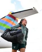 10 July 2024; Republic of Ireland's Jess Ziu on the team's arrival at Norwich Airport ahead of their 2025 UEFA Women's European Championship Qualifier match against England in Norwich. Photo by Stephen McCarthy/Sportsfile