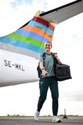 10 July 2024; Republic of Ireland's Caitlin Hayes on the team's arrival at Norwich Airport ahead of their 2025 UEFA Women's European Championship Qualifier match against England in Norwich. Photo by Stephen McCarthy/Sportsfile