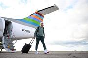 10 July 2024; Republic of Ireland's Louise Quinn on the team's arrival at Norwich Airport ahead of their 2025 UEFA Women's European Championship Qualifier match against England in Norwich. Photo by Stephen McCarthy/Sportsfile