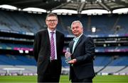 11 July 2024; Poc Fada Hall of Fame 2024 recipient Gerry Goodwin with Ard Stiúrthóir of the GAA Tom Ryan during the launch at Croke Park in Dublin. Photo by David Fitzgerald/Sportsfile