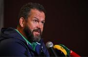 11 July 2024; Head coach Andy Farrell speaks to the media during an Ireland rugby media conference at the Garden Court Hotel in Durban, South Africa. Photo by Brendan Moran/Sportsfile