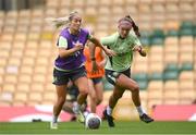 11 July 2024; Lily Agg and Caitlin Hayes, right, during a Republic of Ireland women's training session at Carrow Road in Norwich, England. Photo by Stephen McCarthy/Sportsfile