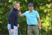 11 July 2024; Former Dublin footballer Jason Sherlock, right, and Westmeath manager Dessie Dolan after their final hole during the All Ireland preview and golf day event in aid of the Friends of the Coombe Fundraiser at the K Club in Kildare. Photo by Matt Browne/Sportsfile