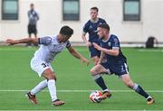 11 July 2024; Michael Duffy of Derry City in action against Kevagn Ronco of FCB Magpies during the UEFA Champions League First Qualifying Round First Leg match between FCB Magpies and Derry City at Europa Point Stadium in Gibraltar. Photo by Marcos Moreno/Sportsfile