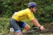 12 July 2024; Race leader Brendan Luongo of Hot Tubes during stage four of the 2024 Junior Tour of Ireland at the Cliffs of Moher stage in Clare. Photo by Stephen McMahon/Sportsfile