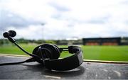 12 July 2024; A set of broadcasting heaphones is seen before the GAA Football All-Ireland Junior Championship semi-final match between USGAA and London at the GAA National Centre of Excellence in Abbotstown, Dublin. Photo by Shauna Clinton/Sportsfile