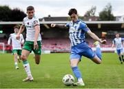 12 July 2024; Patrick Ferry of Finn Harps in action against Darragh Crowley of Cork City during the SSE Airtricity Men's First Division match between Cork City and Finn Harps at Turner's Cross in Cork. Photo by Michael P Ryan/Sportsfile