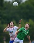 12 July 2024; Declan Kelly of USGAA in action against Aidan McGarvey of London during the GAA Football All-Ireland Junior Championship semi-final match between USGAA and London at the GAA National Centre of Excellence in Abbotstown, Dublin. Photo by Shauna Clinton/Sportsfile