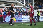 12 July 2024; Adam Foley of Drogheda United remonstrates with assistant referee Emmett Dynan during the SSE Airtricity Men's Premier Division match between Dundalk and Drogheda United at Oriel Park in Dundalk, Louth. Photo by Ben McShane/Sportsfile